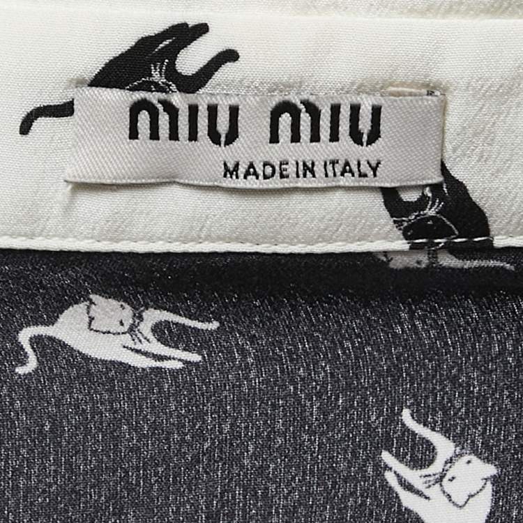 Pre Owned Miu Miu Black All Over Cat Print Crepe Button Front Full Sleeve Shirt M