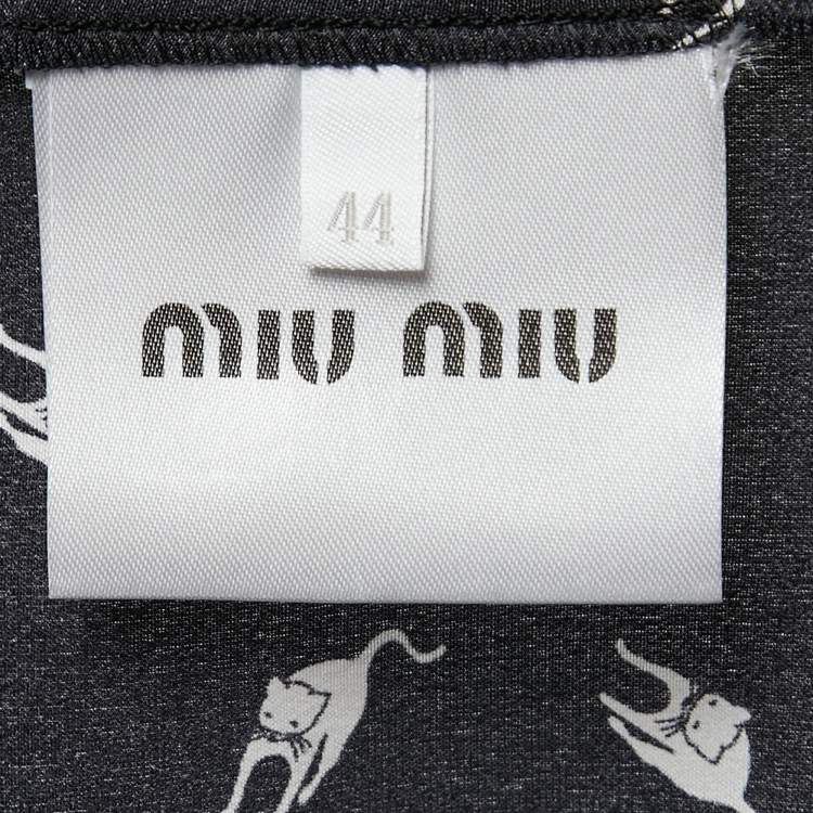 Pre Owned Miu Miu Black All Over Cat Print Crepe Button Front Full Sleeve Shirt M