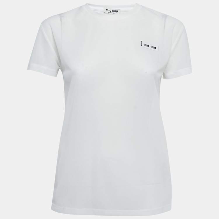 Pre Owned Miu Miu White Synthetic Crew Neck Short Sleeve T-Shirt M
