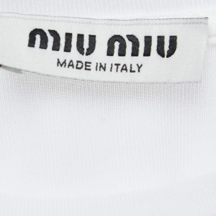 Pre Owned Miu Miu White Synthetic Crew Neck Short Sleeve T-Shirt M