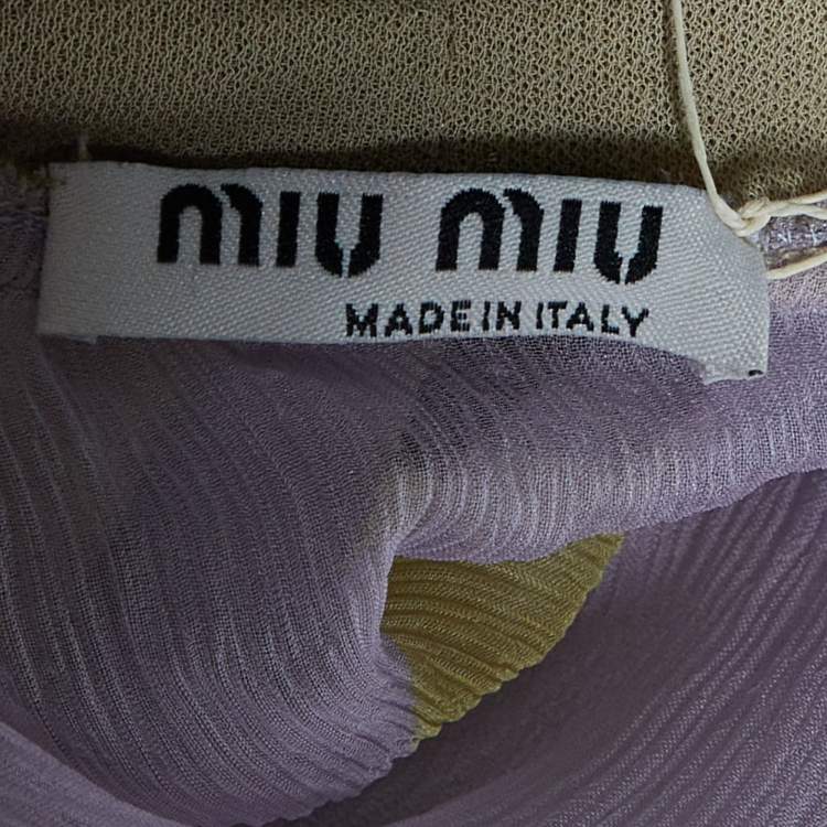 Pre Owned Miu Miu Purple Printed Silk & Knit Top M