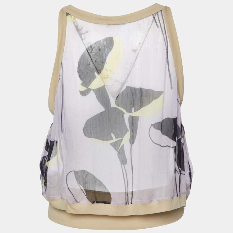 Pre Owned Miu Miu Purple Printed Silk & Knit Top M