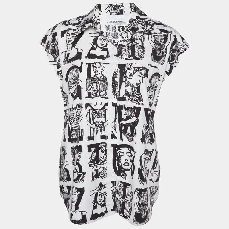 Pre Owned Miu Miu White Printed Cotton Sleeveless Shirt M