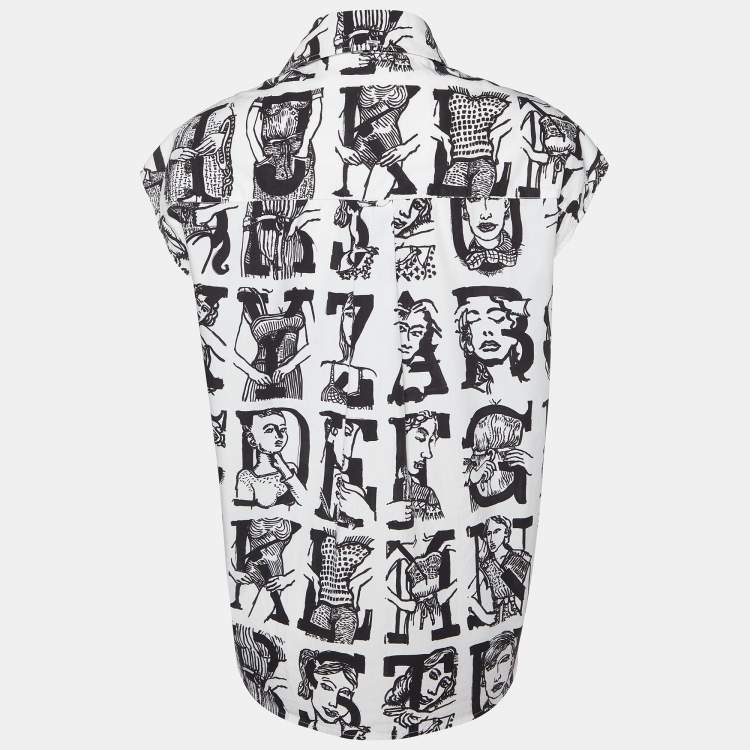 Pre Owned Miu Miu White Printed Cotton Sleeveless Shirt M