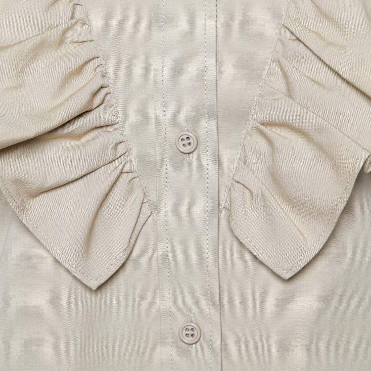 Pre Owned Miu Miu Brown Cotton Ruffled Button Front Shirt XS