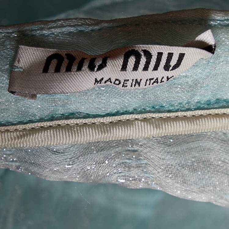 Pre Owned Miu Miu Blue Patterned Lurex Silk Blend Sleeveless Top L