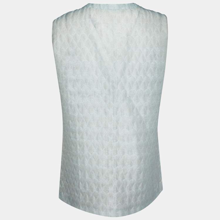 Pre Owned Miu Miu Blue Patterned Lurex Silk Blend Sleeveless Top L