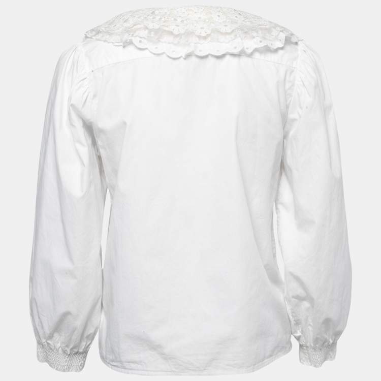 Miu Miu White Cotton & Lace Collar Detail Shirt S Miu Miu | TLC