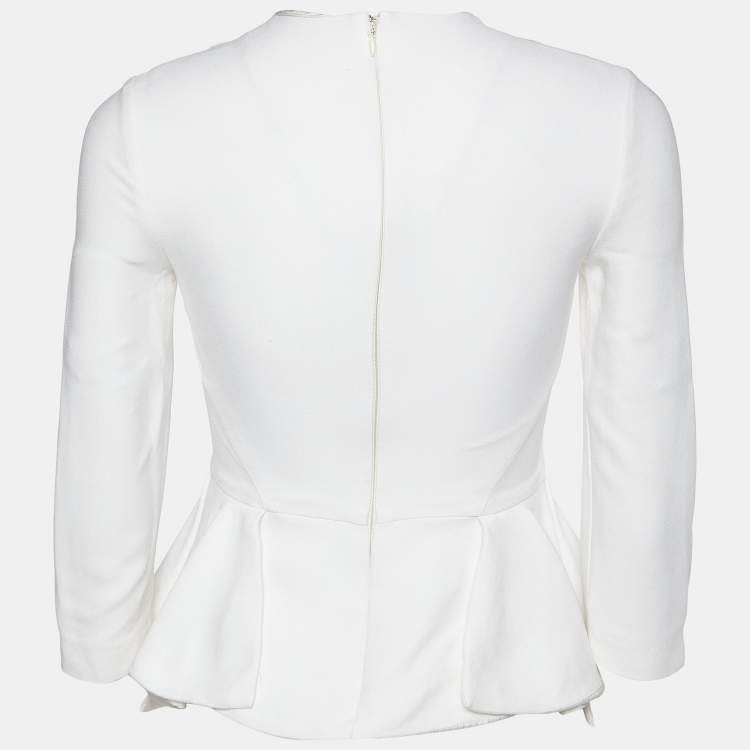 Pre Owned Miu Miu White Crepe Ruffled Hem Top XS