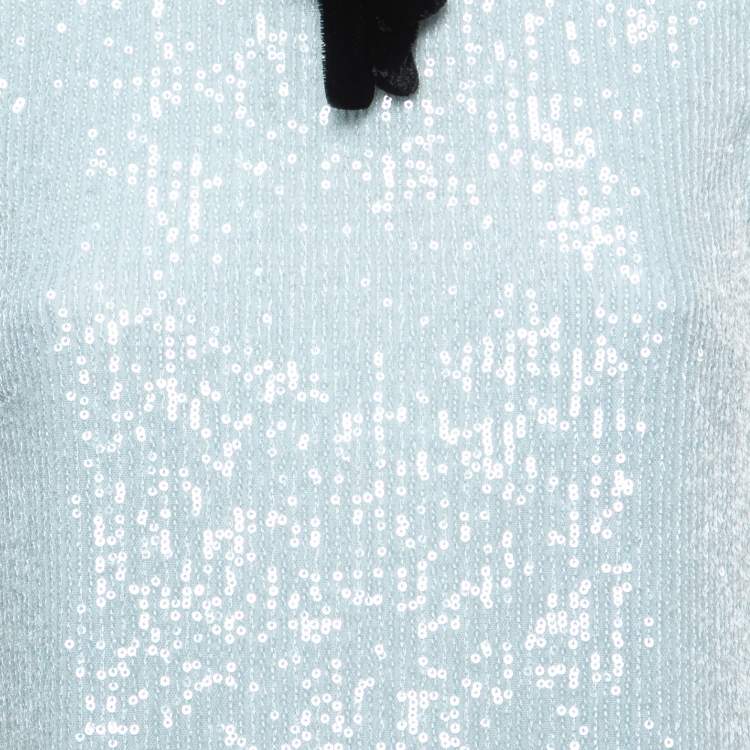 Pre Owned Miu Miu Blue Sequined Bow Embellished Sleeveless Top XS