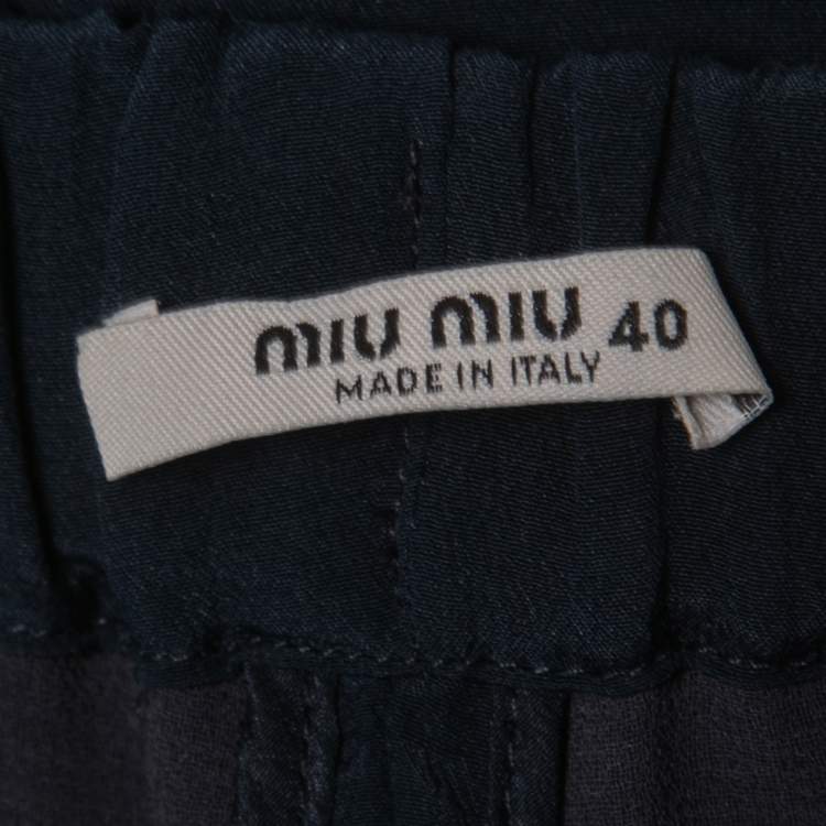 Pre Owned Miu Miu Navy Blue Crepe Embellished Cropped Trousers S