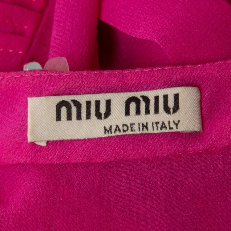 Pre Owned Miu Miu Pink Silk Embellished Pleated Top S