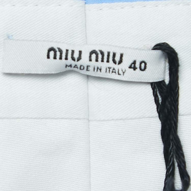 Pre Owned Miu Miu Blue Stretch Cotton Trousers S
