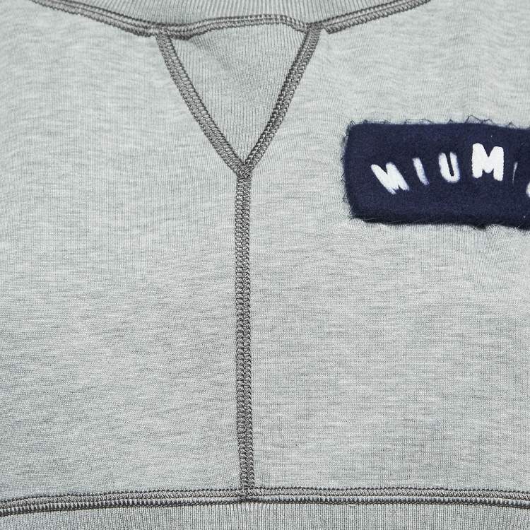 Pre Owned Miu Miu Grey Logo Embroidered Cotton Blend Joggers Crop Top Set S