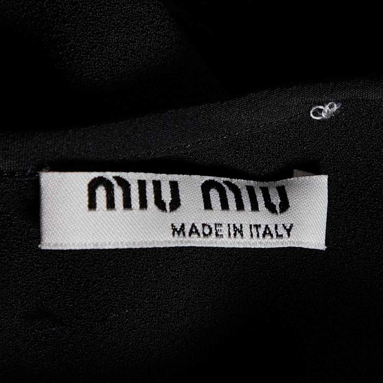Pre Owned Miu Miu Black Silk Crepe & Tulle Embellished Detail Sleeveless Top M