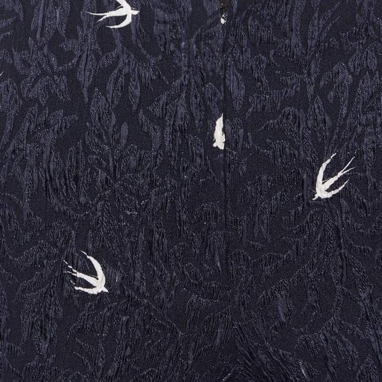 Pre Owned Miu Miu Navy Blue Bird Printed Silk Jacquard Pants M