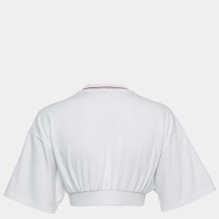 Pre Owned Miu Miu White Cotton Logo Patch Crop T-Shirt XS