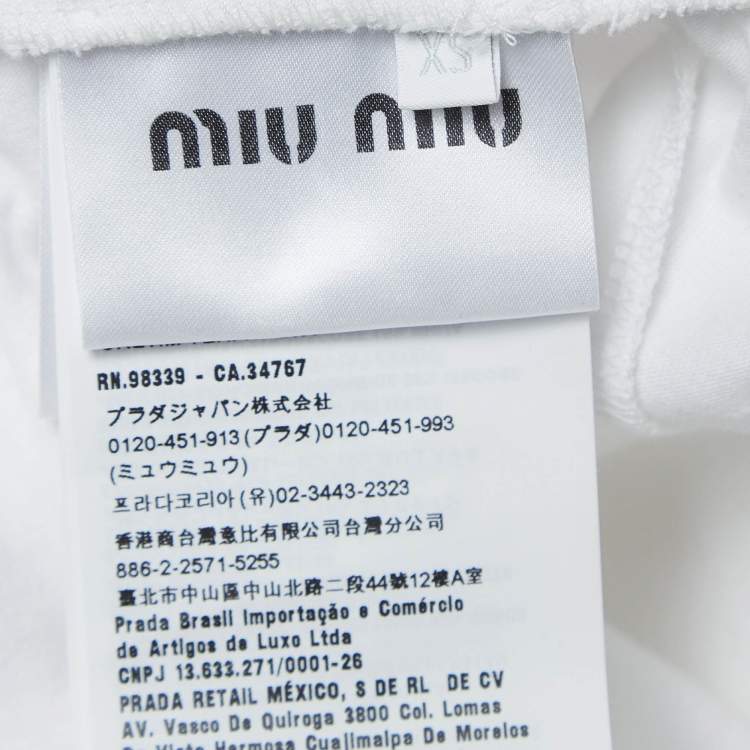 Pre Owned Miu Miu White Cotton Logo Patch Crop T-Shirt XS