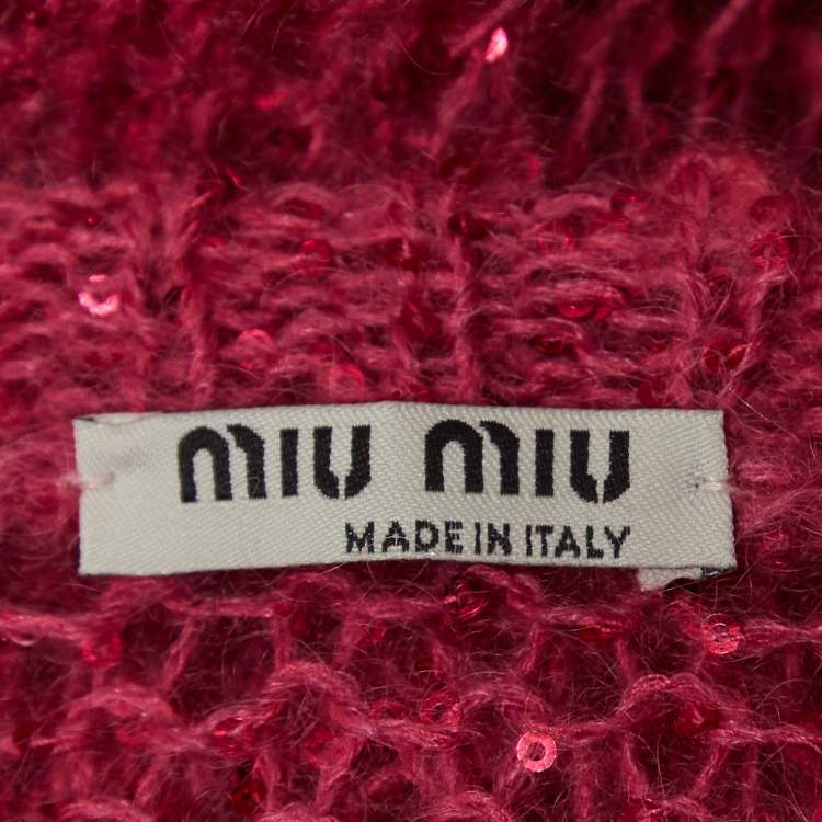 Pre Owned Miu Miu Pink Sequin Embellished Open Knit Sweater M