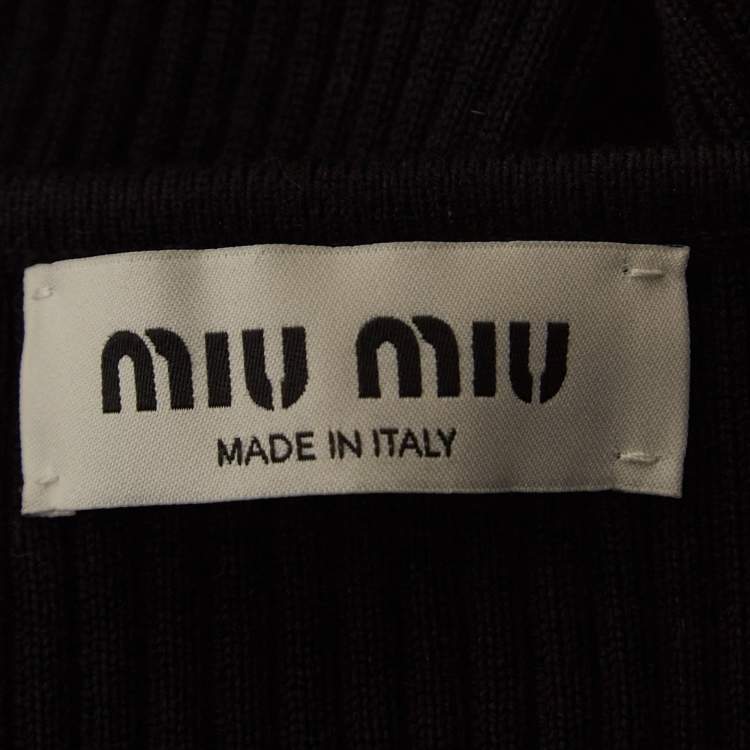 Pre Owned Miu Miu Black Ribbed Knit Crystal Embellished Bodycon Dress S