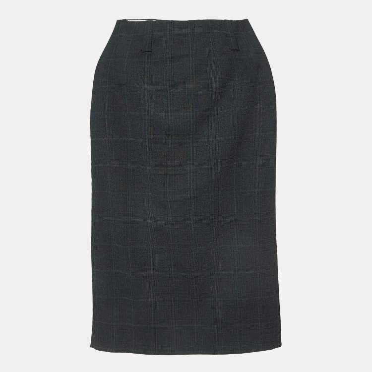 Tartan wool-blend pencil skirt
