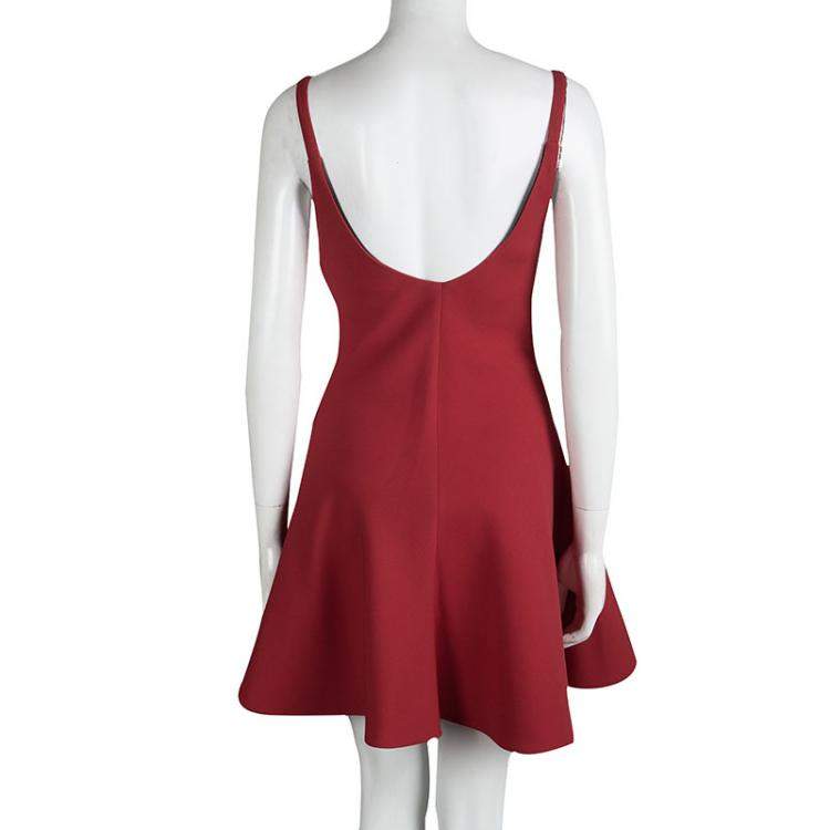 Pre Owned Miu Miu Red Wool Fit And Flare Dress S