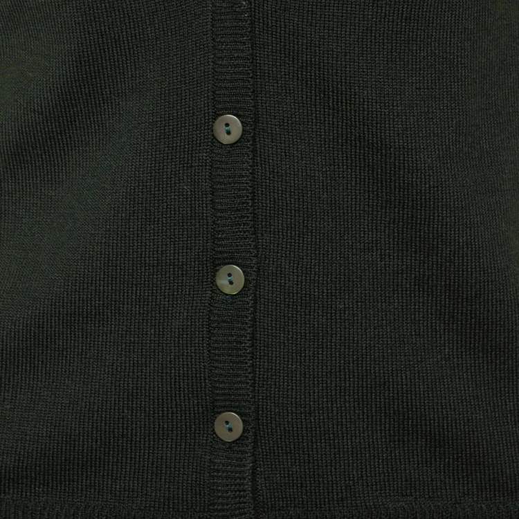 Pre Owned Miu Miu Green Silk & Wool Knit Ruffled Button Front Top M