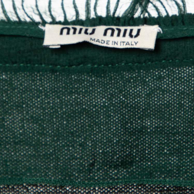 Pre Owned Miu Miu Green Silk & Wool Knit Ruffled Button Front Top M