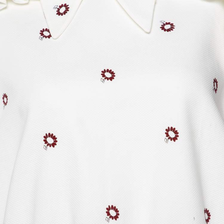Pre Owned Miu Miu White Floral Print Cotton Smocked Top M
