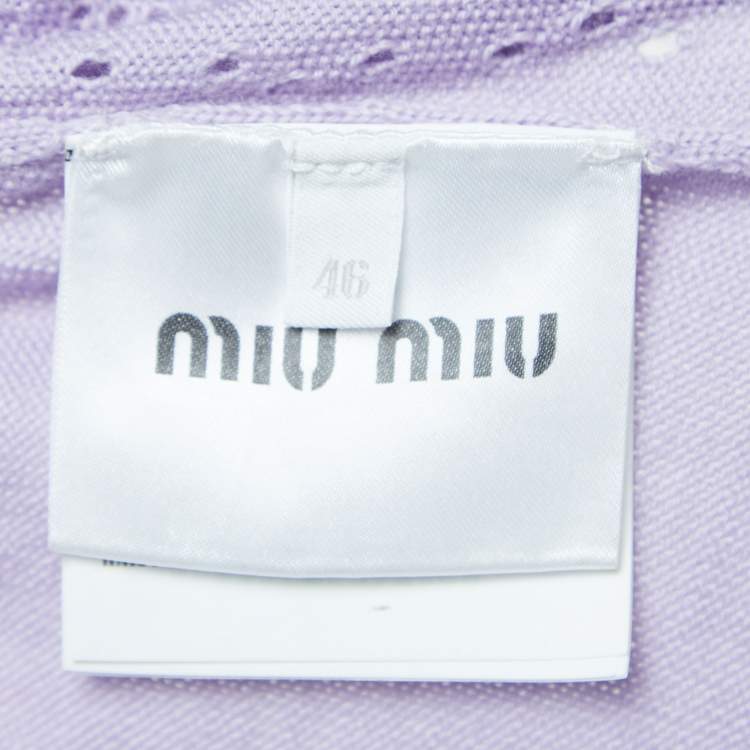 Pre Owned Miu Miu Purple Eyelet Knit Wool Short Sleeve Top L