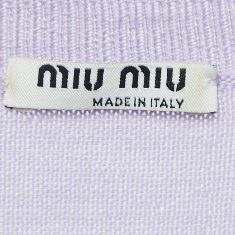 Pre Owned Miu Miu Purple Eyelet Knit Wool Short Sleeve Top L