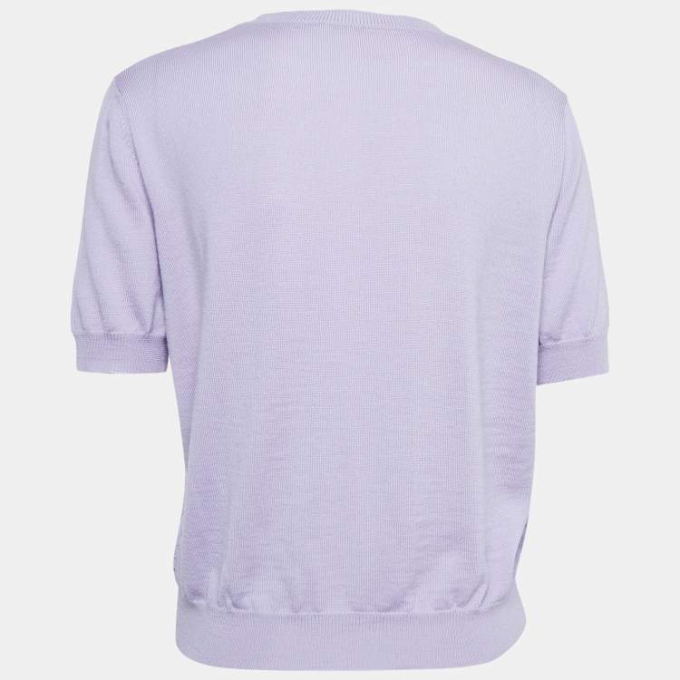 Pre Owned Miu Miu Purple Eyelet Knit Wool Short Sleeve Top L