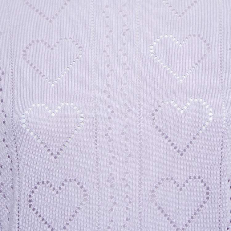 Pre Owned Miu Miu Purple Eyelet Knit Wool Short Sleeve Top L