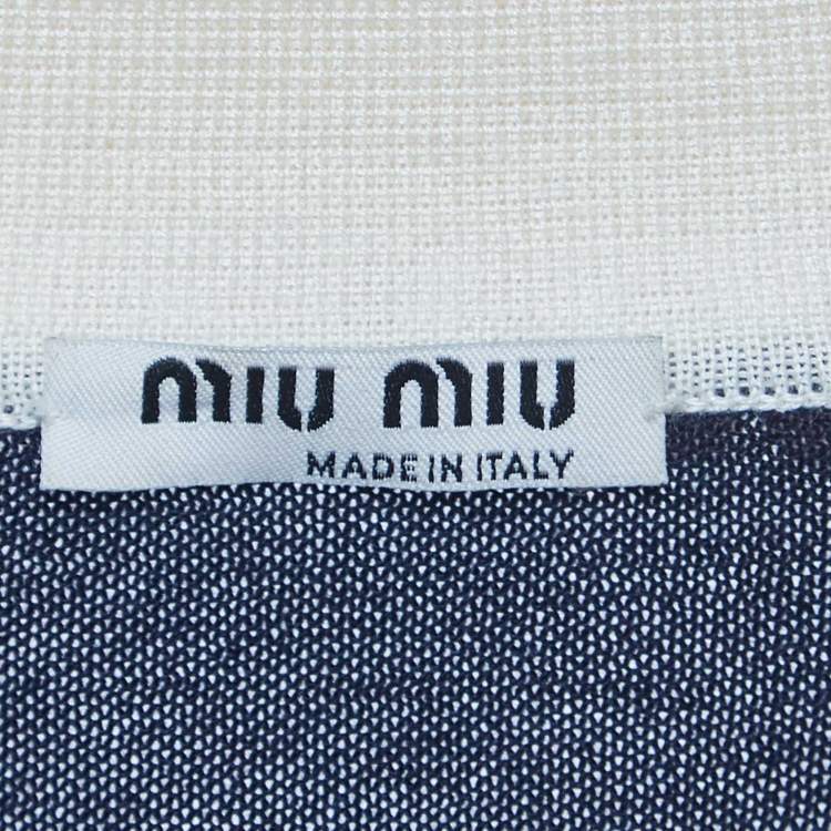 Pre Owned Miu Miu Navy Blue Eyelet Knit Cashmere Embellished Collar Cardigan S