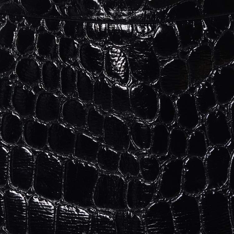 Pre Owned Miu Miu Black Crocodile Embossed Ciré Mini Skirt S