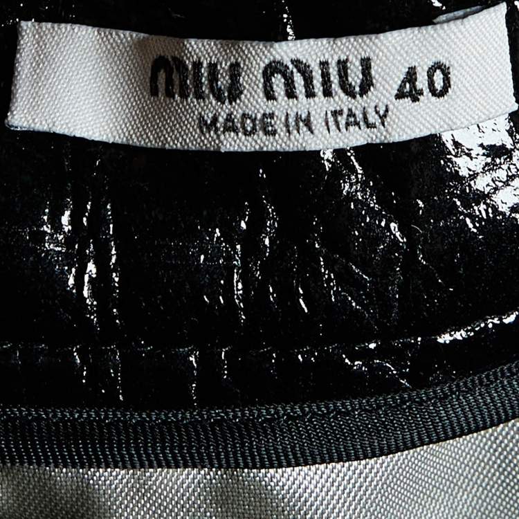 Pre Owned Miu Miu Black Crocodile Embossed Ciré Mini Skirt S