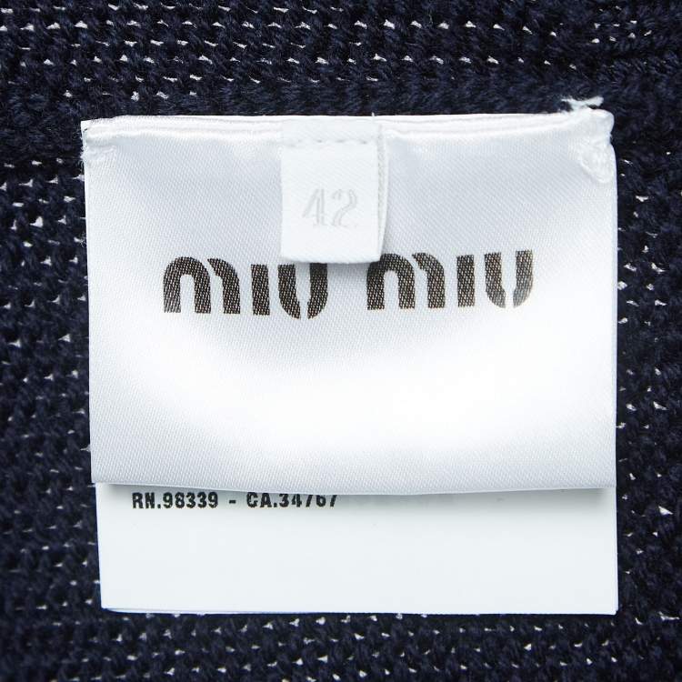 Pre Owned Miu Miu Navy Blue Logo Intarsia Knit Top M