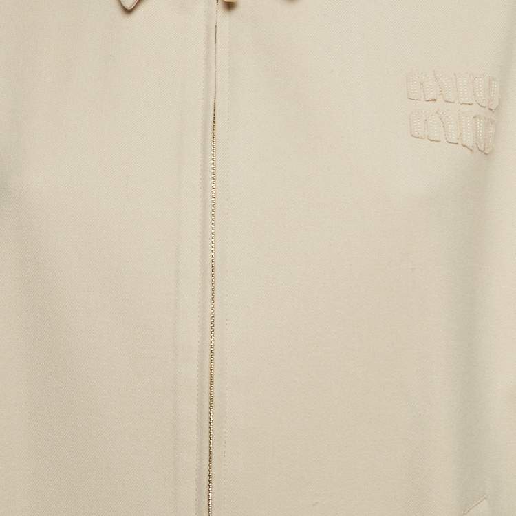 Pre Owned Miu Miu Beige Logo Applique Gabardine Oversized Jacket S