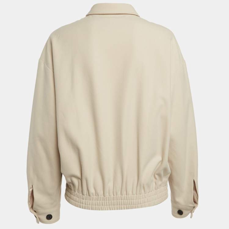 Pre Owned Miu Miu Beige Logo Applique Gabardine Oversized Jacket S