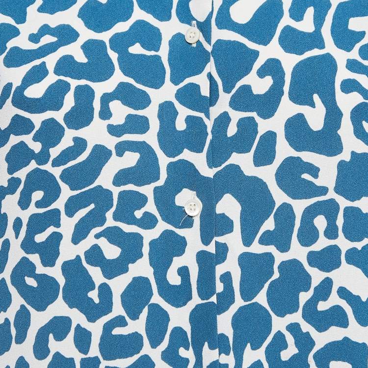 Pre Owned Miu Miu Blue Print Crepe Button Front Sleeveless Top M