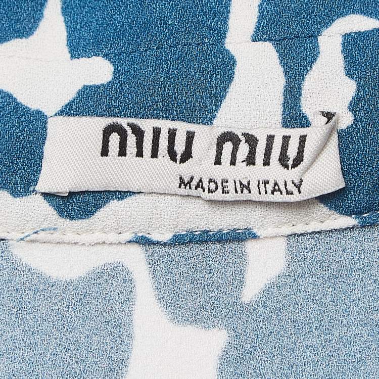 Pre Owned Miu Miu Blue Print Crepe Button Front Sleeveless Top M