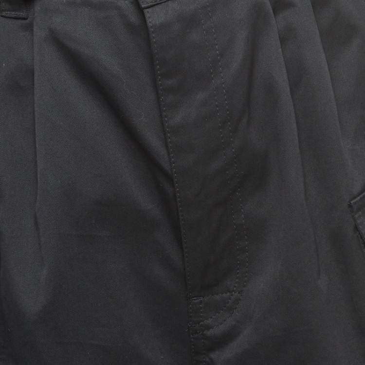 Pre Owned Miu Miu Black Logo Print Black Belted Cargo Shorts S