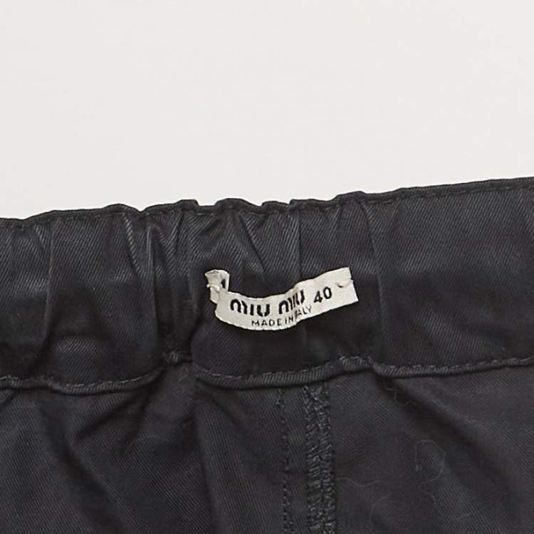 Pre Owned Miu Miu Black Logo Print Black Belted Cargo Shorts S