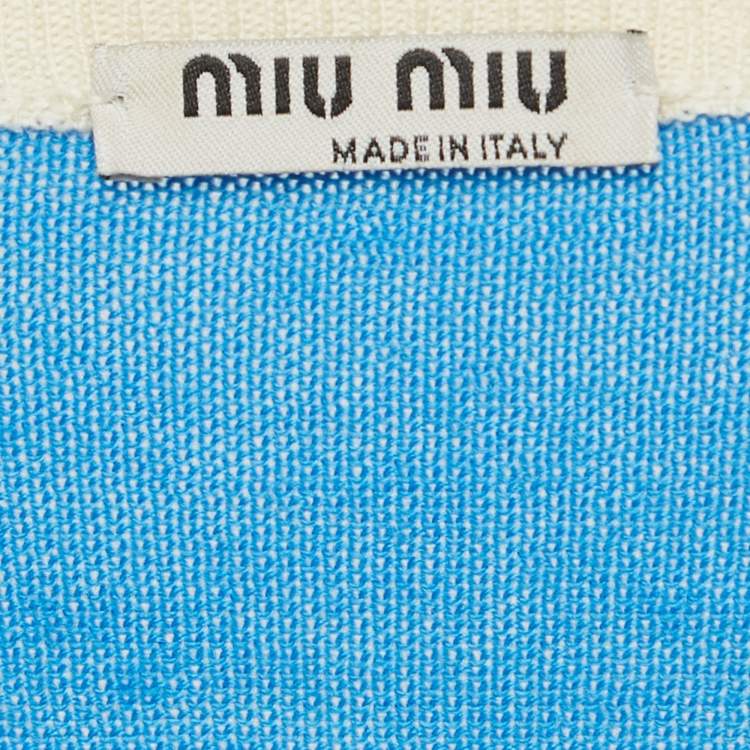 Pre Owned Miu Miu Blue Striped Wool Knit Top S