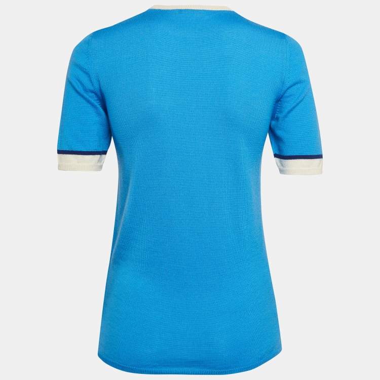 Pre Owned Miu Miu Blue Striped Wool Knit Top S