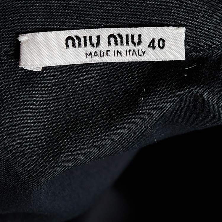 Pre Owned Miu Miu Black Cotton Bow Neck Detail Mini Dress S