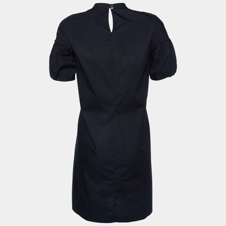Pre Owned Miu Miu Black Cotton Bow Neck Detail Mini Dress S