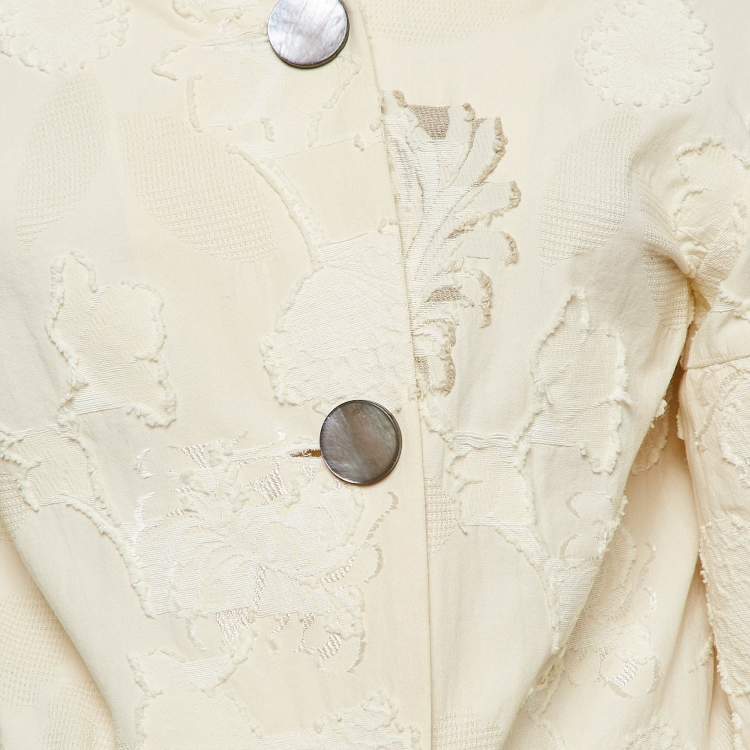 Pre Owned Miu Miu Cream Textured Floral Jacquard Buttoned Mini Shirt Dress M