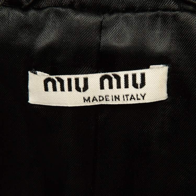 Pre Owned Miu Miu Black Satin Crystal Embellished Bomber Jacket S
