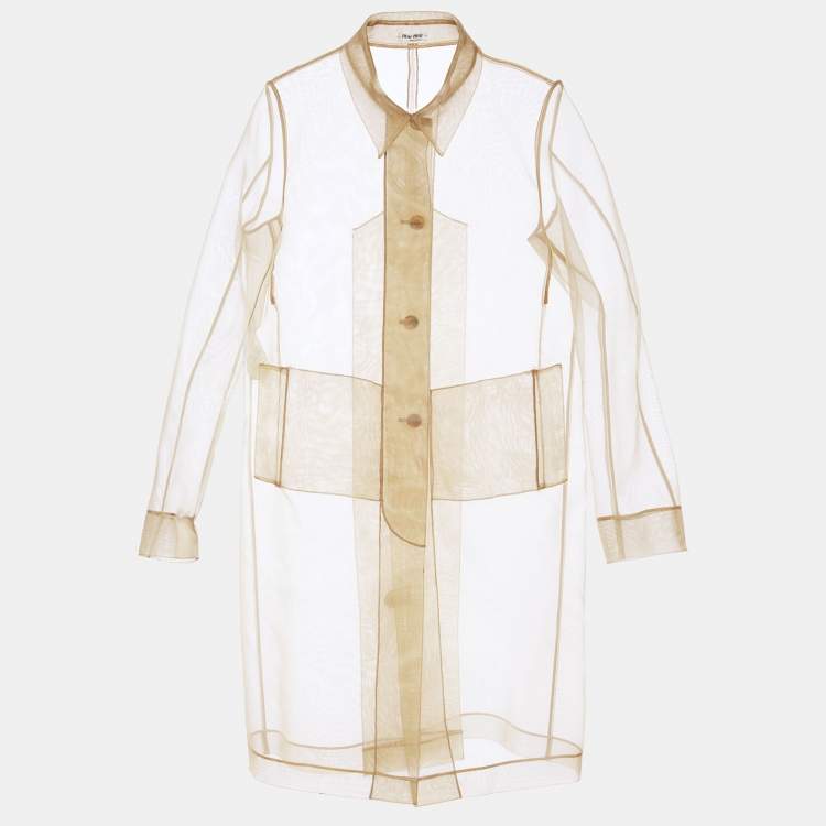 Pre Owned Miu Miu Beige Mesh Button Front Long Jacket M